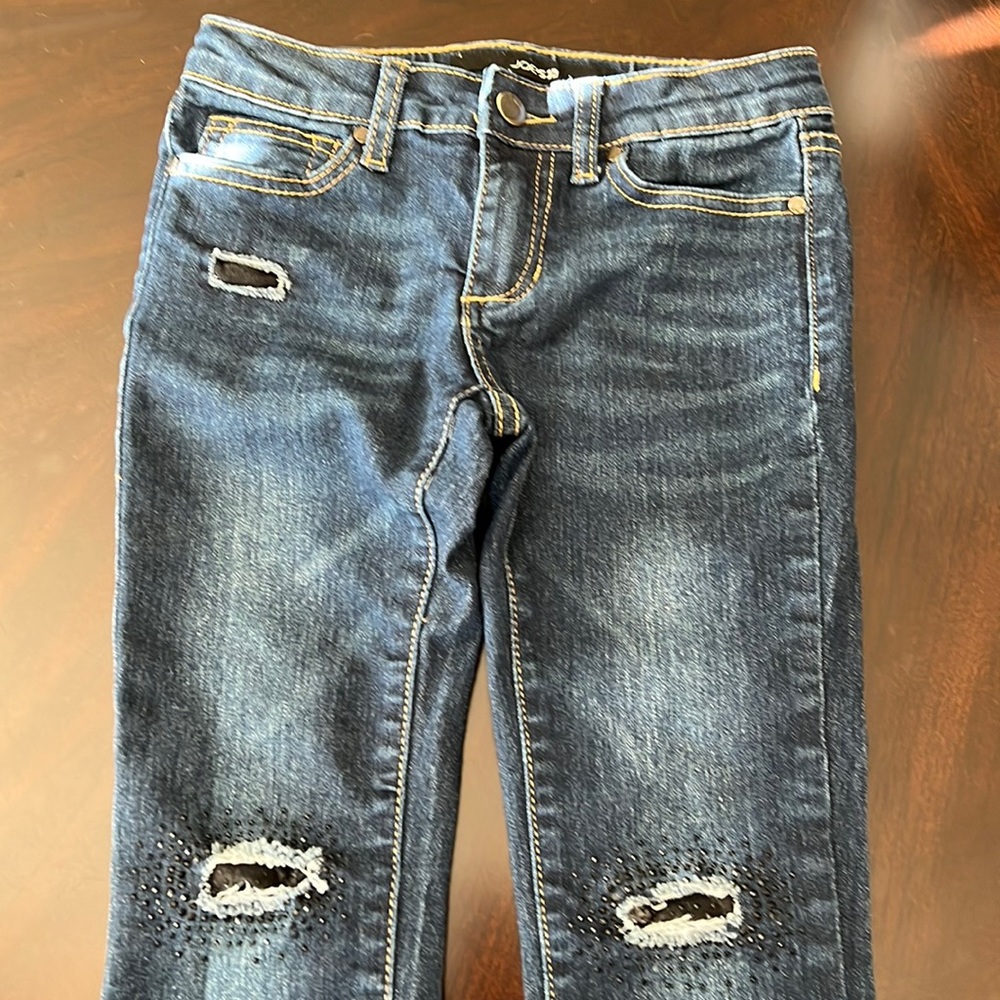 Joes jeans with sparkly knee distressing